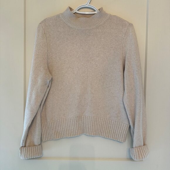 American Eagle Beige Mock Neck Sweater Large 55% Cotton 25% Polyester Ribbed Cuf - Picture 2 of 8
